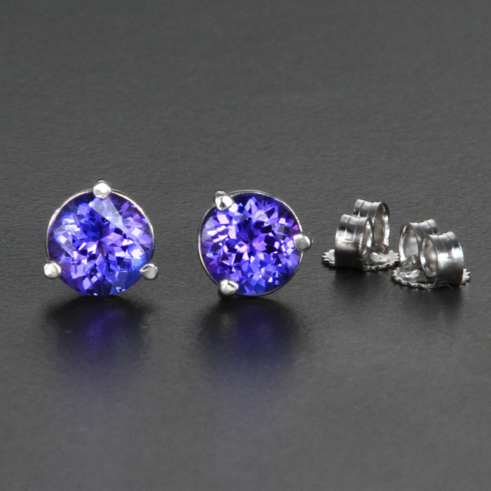 14k White Gold Round Tanzanite Earrings 1.94 Carats