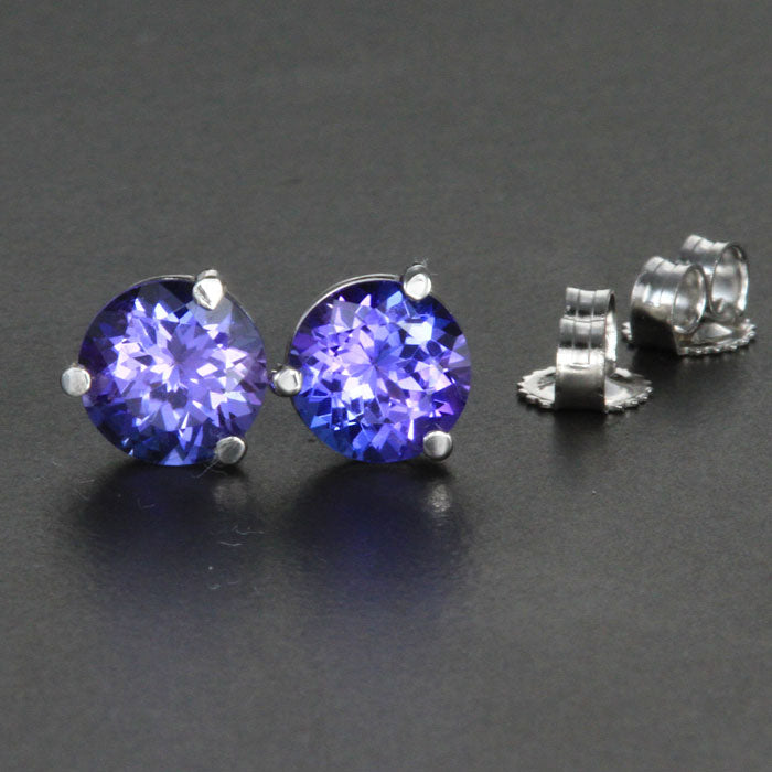 14K White Gold Round Tanzanite Stud Earrings 1.94 Carats