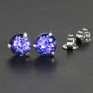 14K White Gold Round Tanzanite Stud Earrings 1.94 Carats