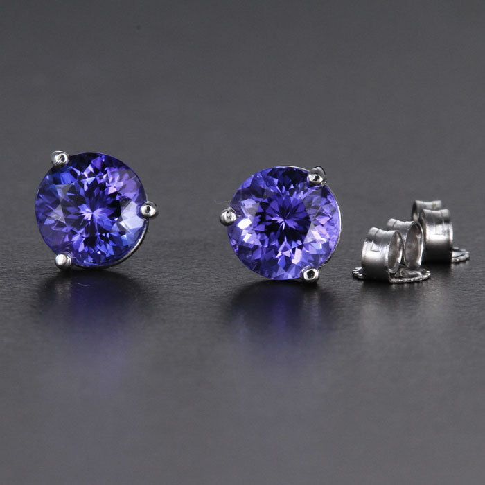 14k White Gold Round Tanzanite Earrings 2.67 Carats