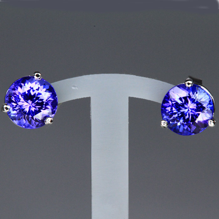14K White Gold Stud Tanzanite Earrings 2.67 Carats