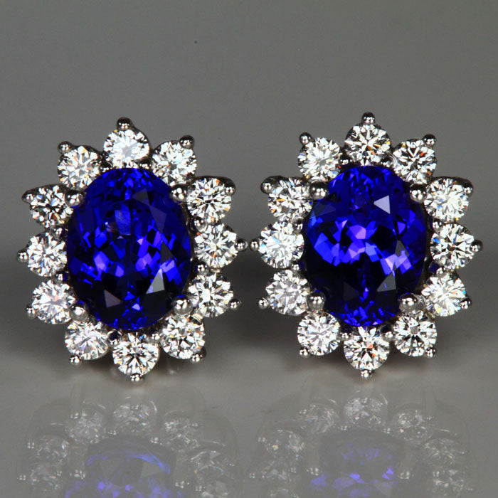 14K White Gold Oval Tanzanite Halo Earrings 3.90 Carats