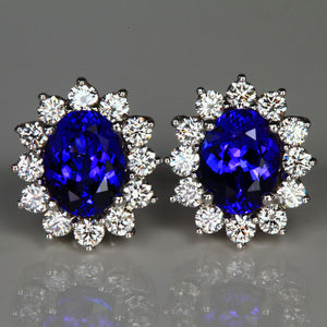 14K White Gold Oval Tanzanite Halo Earrings 3.90 Carats