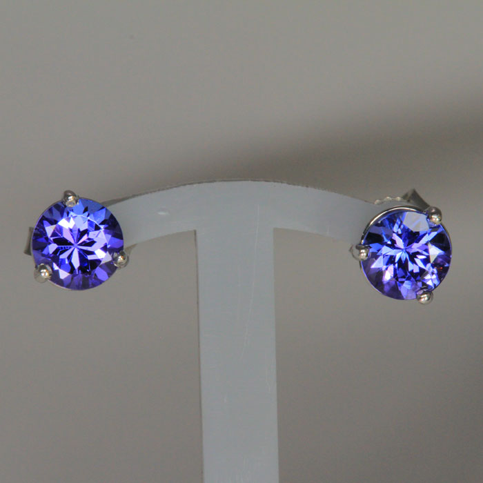 14K White Gold Round Stud Tanzanite Earrings 1.50 Carats