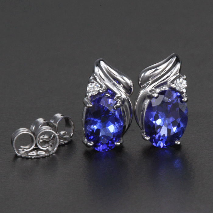 14k White Gold Oval Tanzanite Earrings with Diamond Accent 1.57 Carats
