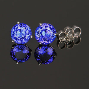 14k White Gold Stud Tanzanite Earrings 2.44 Carats