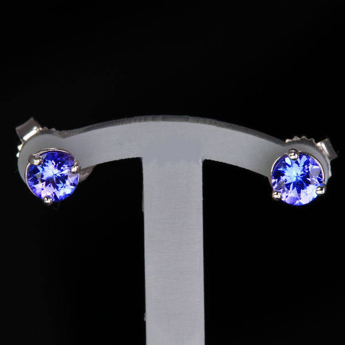 14K White Gold Round Tanzanite Stud Earrings 1.20 Carats