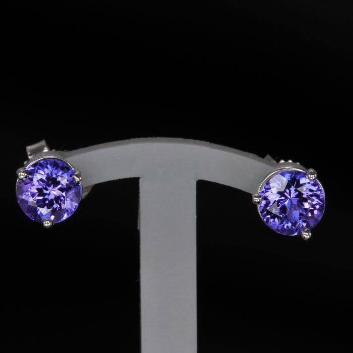 14K White Gold Round Stud Tanzanite Earrings 1.50 Carats 5.5mm