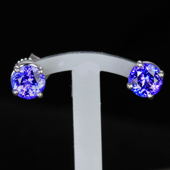 14K white Gold Round Tanzanite Stud Earrings 1.81 Carats