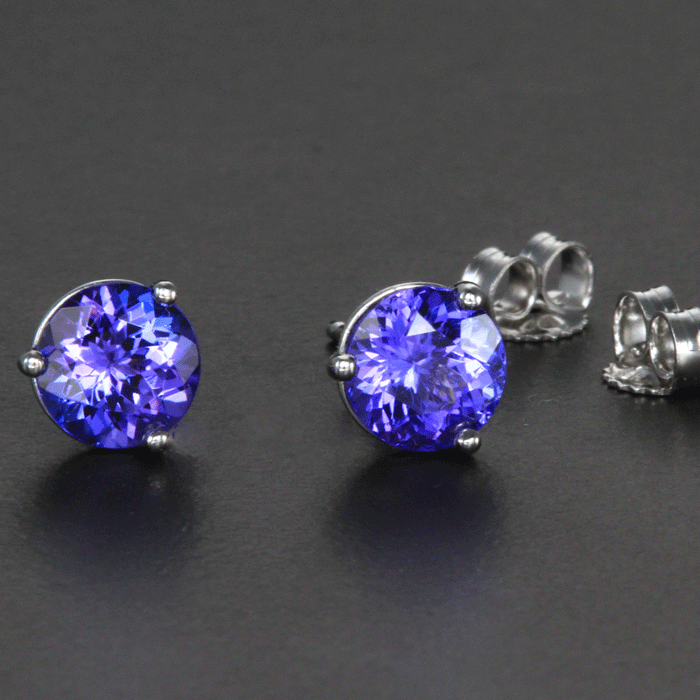 14K White Gold Round Tanzanite Stud Earrings 2.11 Carats