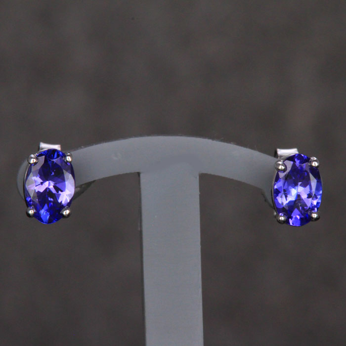 14k White Gold Oval Tanzanite Earrings .84 Carats