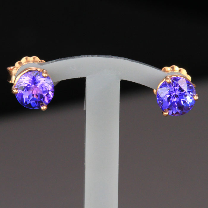 14K Rose Gold Tanzanite Stud Earrings 1.60 Carats