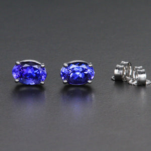 14K White Gold Oval Tanzanite Earrings 1.41 Carats