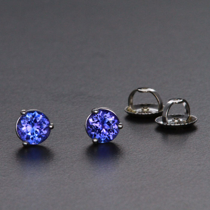 14K White Gold Round Tanzanite Earrings 1.11 Carats