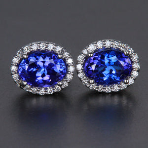 Available soon! 14k White Gold Oval Tanzanite and Diamond Halo Earrings 2.57 Carats
