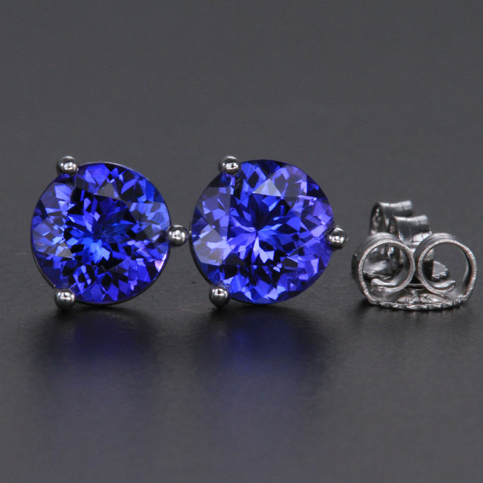 14K White Gold Round Tanzanite Stud Earrings 2.11 Carats