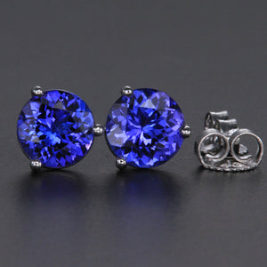 14K White Gold Round Tanzanite Stud Earrings 2.11 Carats