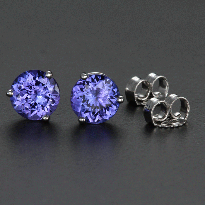 14K White Gold Round Tanzanite Earrings 1.60 Carats