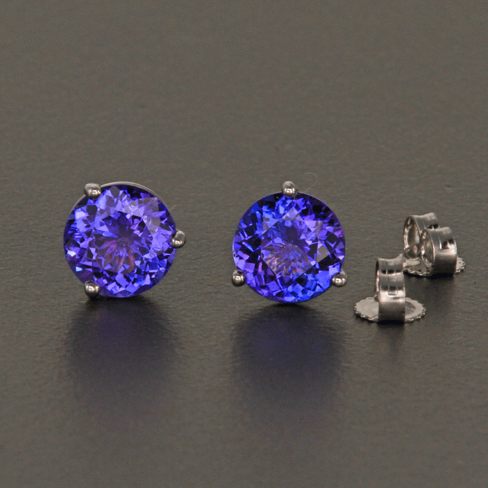 14K White Gold Round Tanzanite Stud Earrings 2.78 Carats 7mm