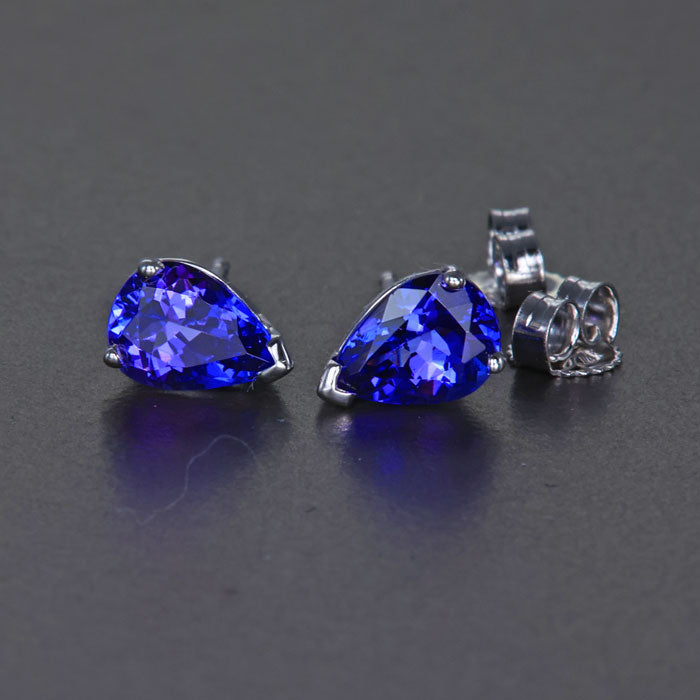 14K White Gold Pear Shape Tanzanite Stud Earrings 1.56 Carats