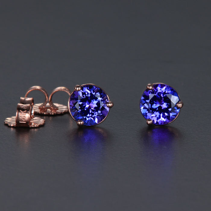 14k Rose Gold Round Tanzanite Stud Earrings 1.27 Carats