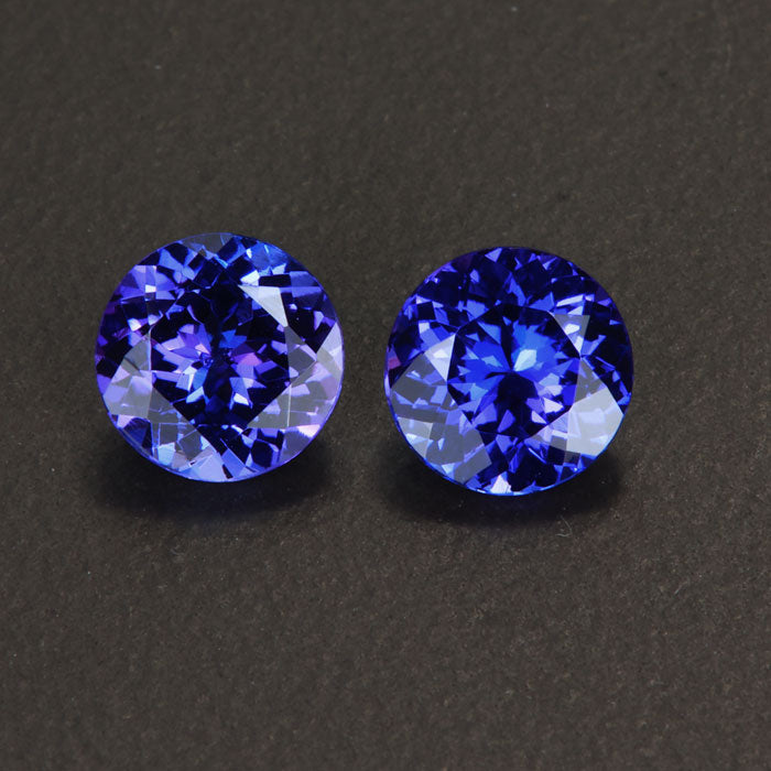 Pair  Violet Blue Round Tanzanite Earrings 3.87 Carats