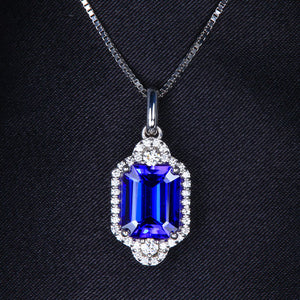 ON HOLD FOR KAY 14K White Gold Emerald Cut Tanzanite and Diamond Pendant 3.79 Carats