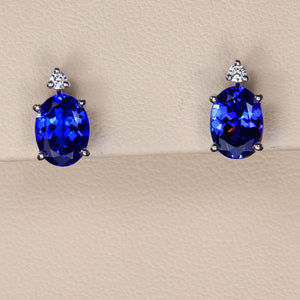 White Gold Oval Tanzanite Earring with Diamond 