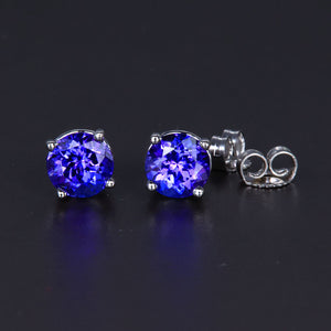 14K White Gold Round Tanzanite Earrings 2.09 Carats
