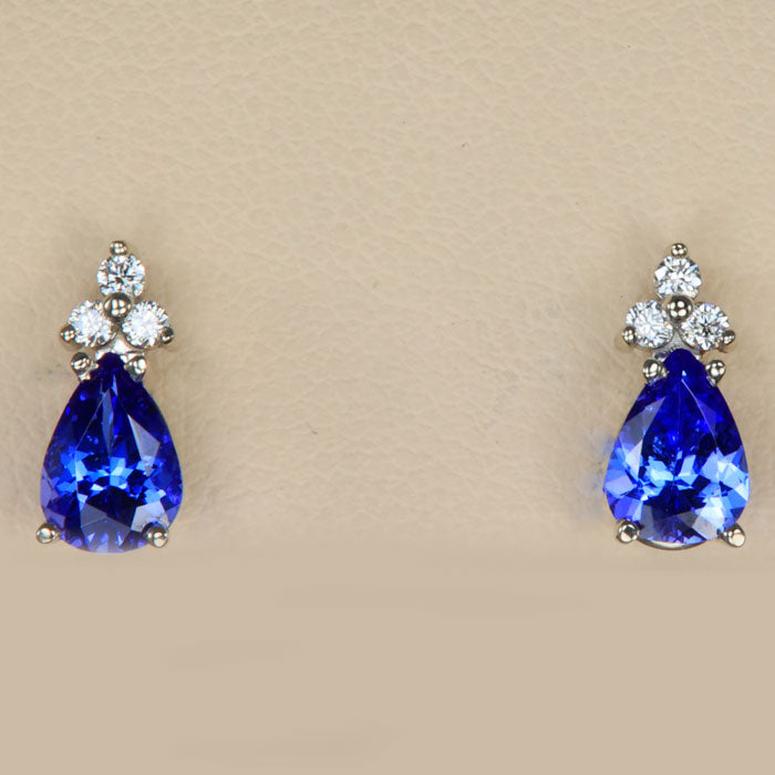 14K White Gold Pear Shape Tanzanite Earrings with Diamonds Carats