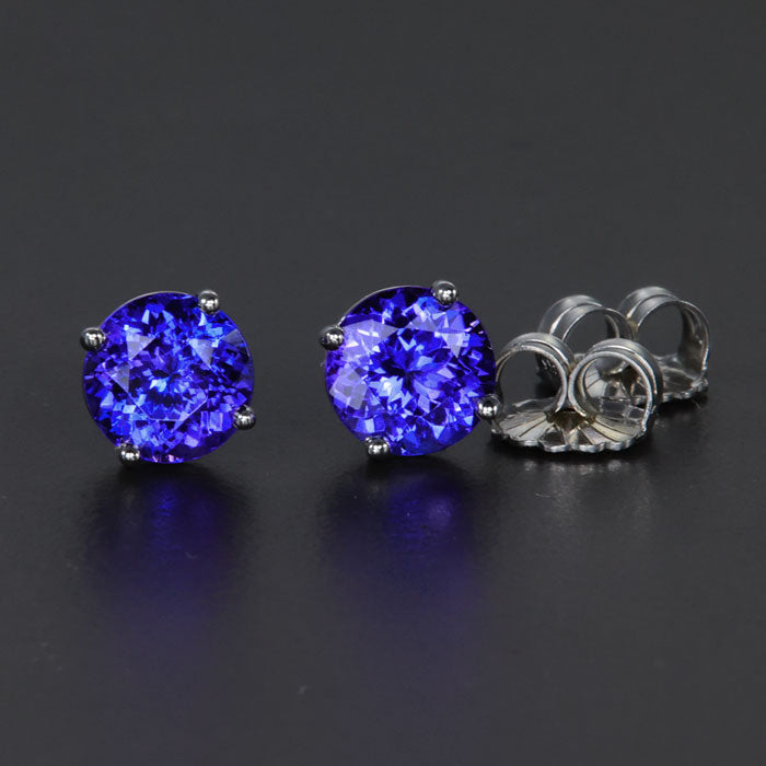 (ON HOLD FOR EM) 14K White Gold Round Tanzanite Stud Earrings 3.16 Carats