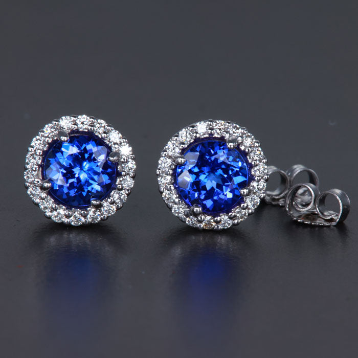 White Gold Tanzanite and Diamond Halo Earrings