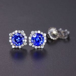  Tanzanite and Diamond Halo Stud Earrings