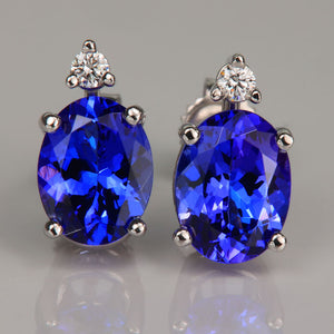  Oval Tanzanite and Diamond Accent Stud Earrings