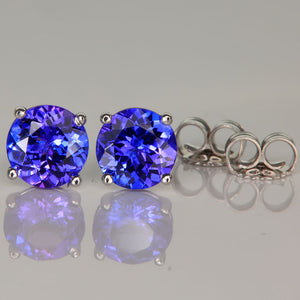 14K White Gold Round Tanzanite Stud Earrings 1.86cts