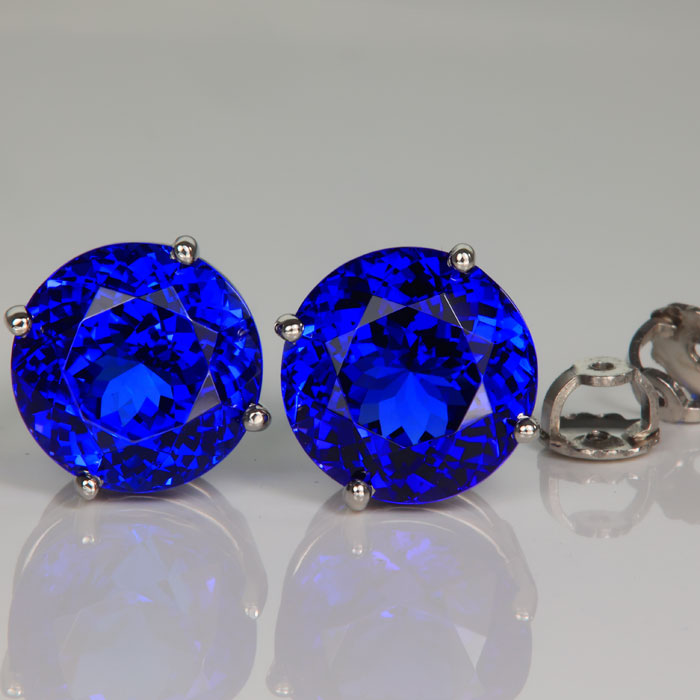Platinum Round Tanzanite Stud Earrings with Screwbacks