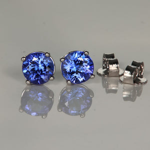 14K White Gold Round Tanzanite Stud Earrings 1.22cts