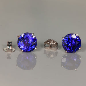 14K White Gold Round Tanzanite Stud Earrings 3.15cts