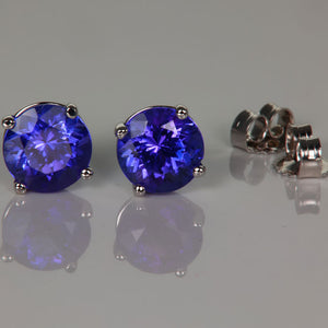 14K White Gold Round Tanzanite Stud Earrings 2.49cts