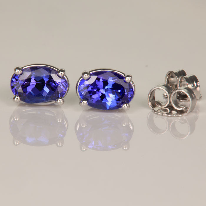 Blue Purple Oval Tanzanite Earrings Studs White Gold