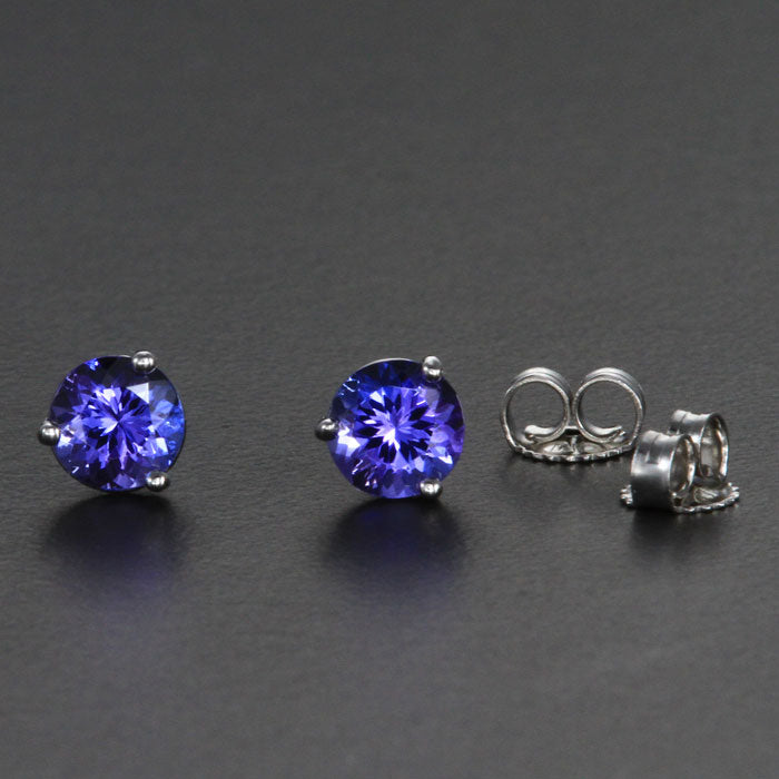 14K White Gold Round Tanzanite Stud Earrings 1.13 Carats