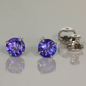 14K White Gold Round Tanzanite Stud Earrings 1.04cts