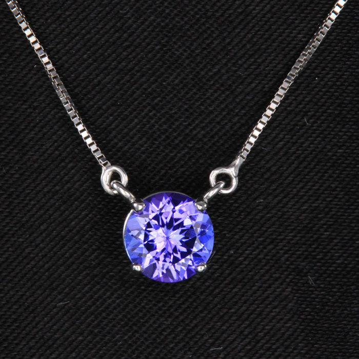 14K White Gold Round Tanzanite Pendant .89 Carats