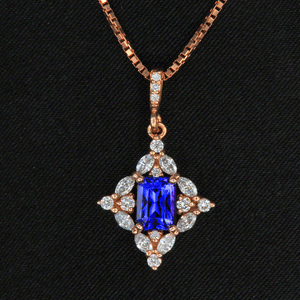 Rose Gold Tanzanite and Diamond Pendant with chain