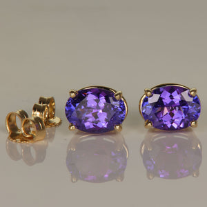 14K Yellow Gold Oval Tanzanite Stud Earrings 2.51cts