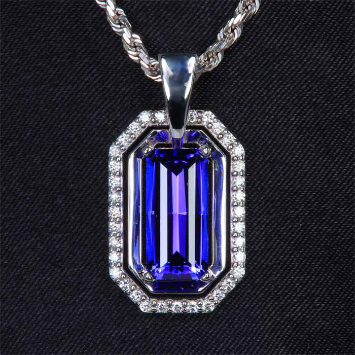 White Gold Tanzanite and Diamond Pendant