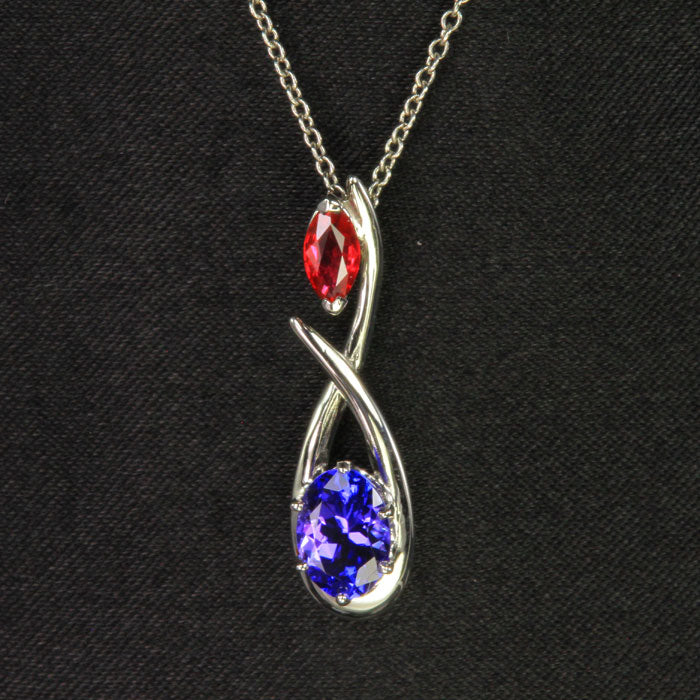 14K White Gold Tanzanite and Ruby Pendant 1.09 Carats