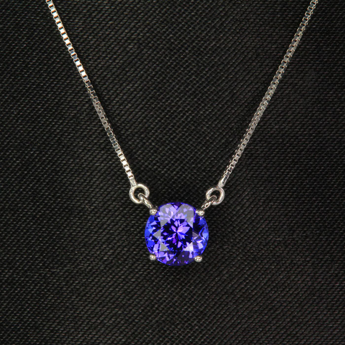 14K White Gold Round Tanzanite Necklace .86 Carats