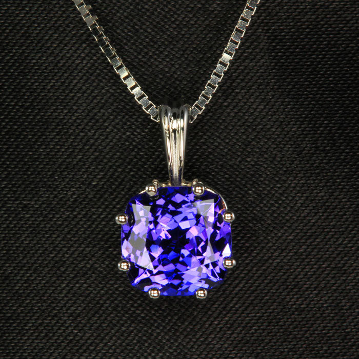 14K White Gold Square Cushion Tanzanite Pendant 2.02 Carats