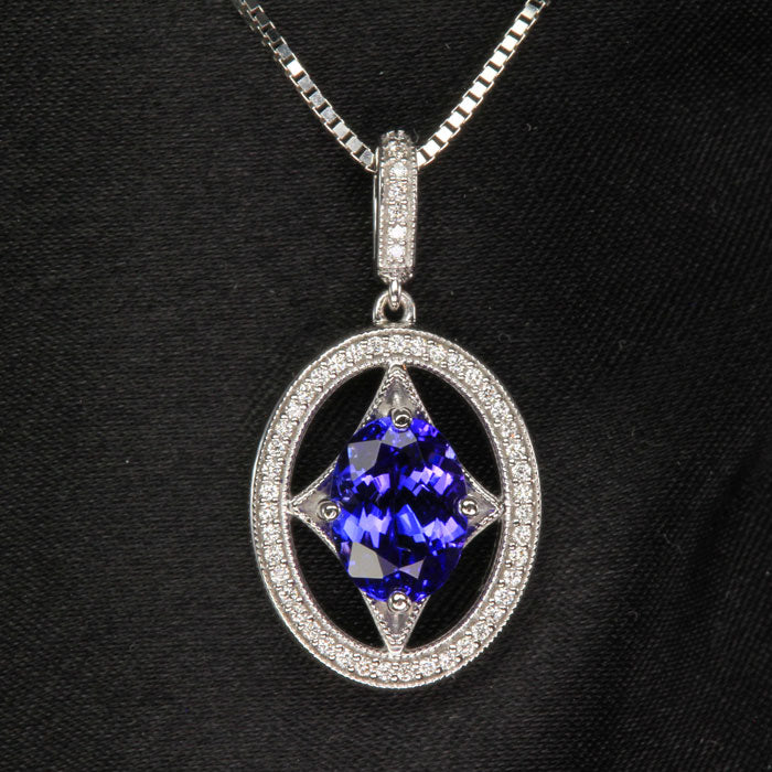 stunning oval tanzanite diamond pendant